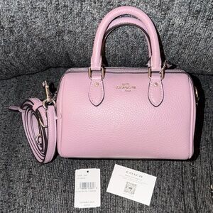 Coach Mini Rowan Satchel Crossbody Bag Silver/Jasmine Purple Pebble Leather NWT